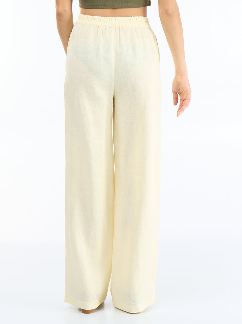 Pantalon large femme en 100% lin Jaune - Kiabi