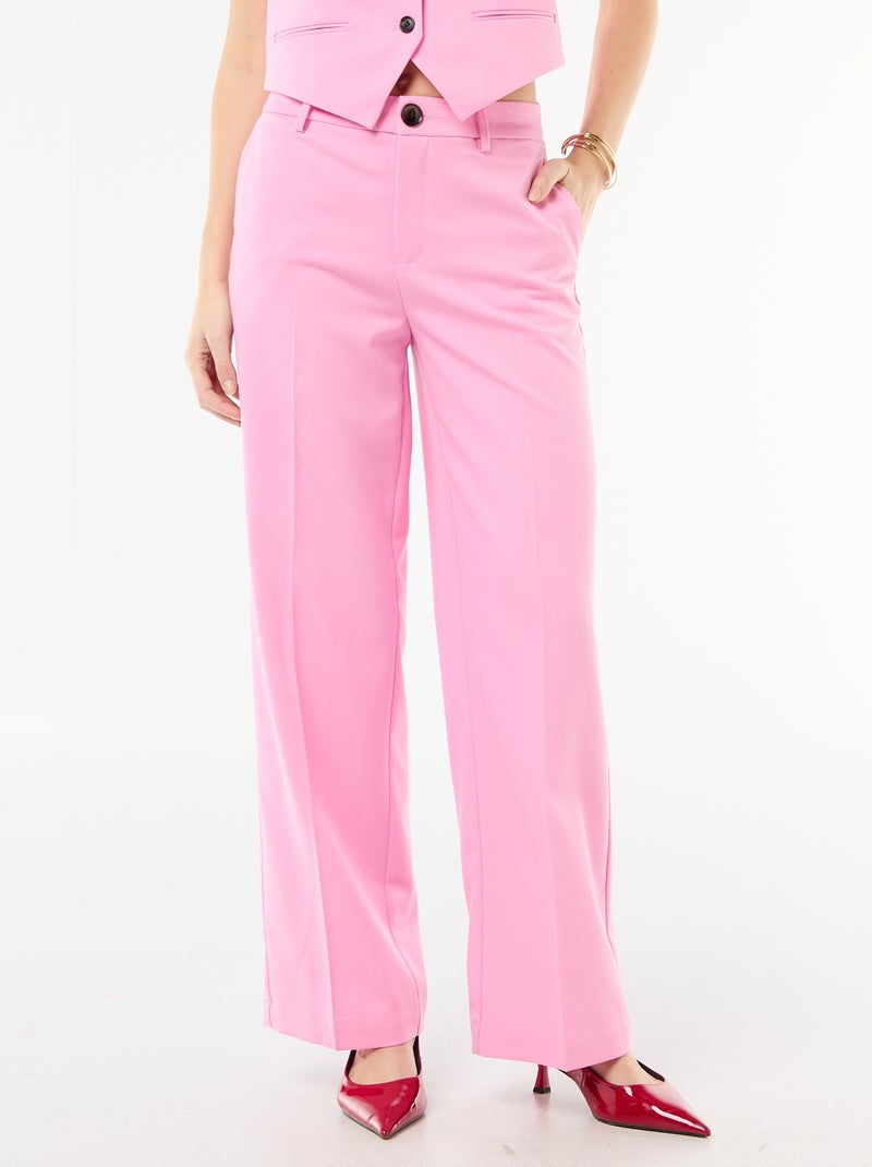 Pantalon large femme en chaîne et trame Rose - Kiabi
