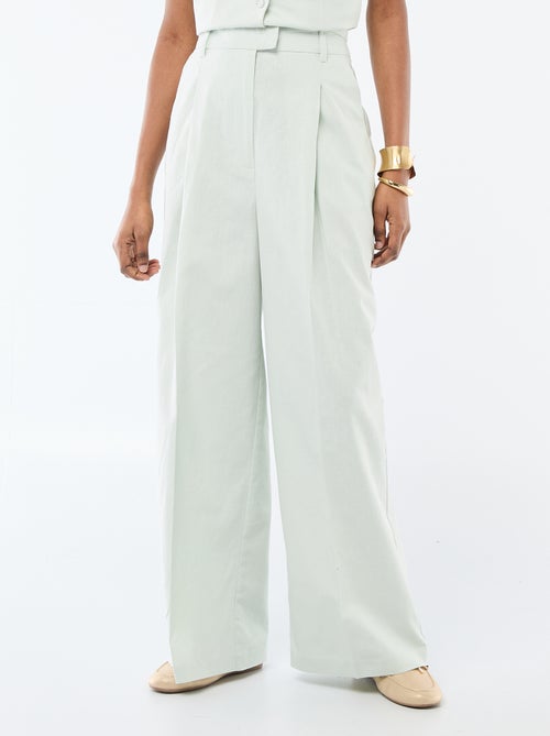 Pantalon large femme en lin léger - Kiabi
