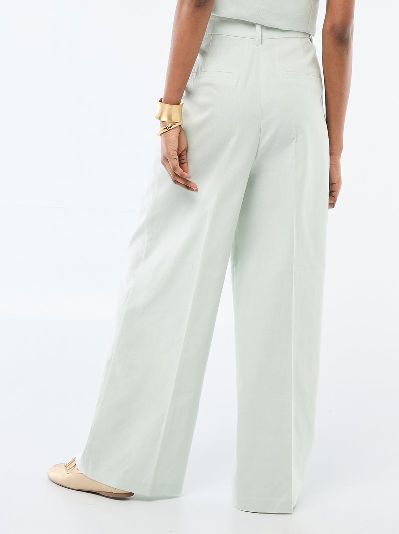 Pantalon large femme en lin léger Bleu - Kiabi