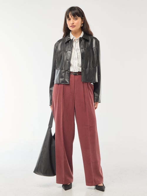 Pantalon large femme en viscose taille haute à boucle - Kiabi