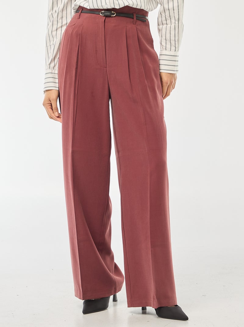 Pantalon large femme en viscose taille haute à boucle Bordeaux - Kiabi