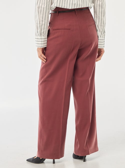 Pantalon large femme en viscose taille haute à boucle - Kiabi