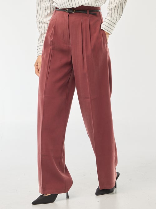 Pantalon large femme en viscose taille haute à boucle - Kiabi