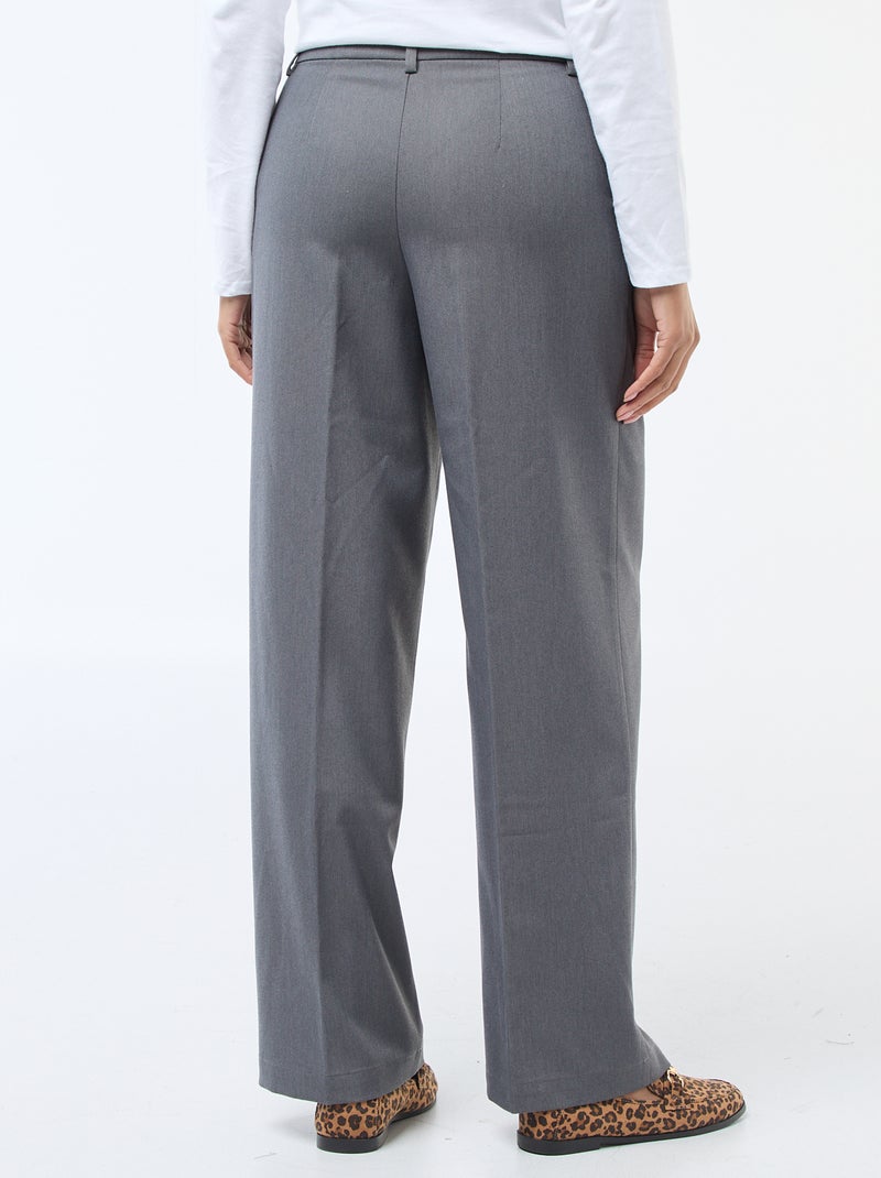 Pantalon large femme fluide à ceinture Gris - Kiabi