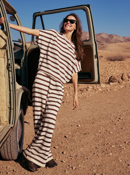Pantalon large femme maille légère - Kiabi