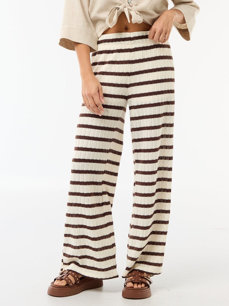 Pantalon large femme maille légère Beige - Kiabi