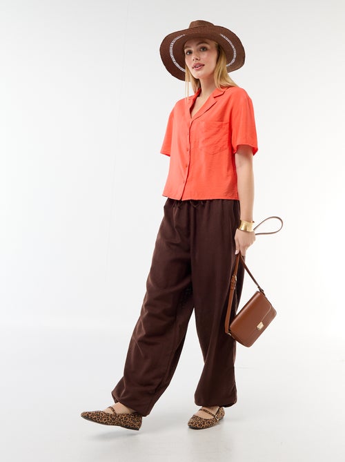 Pantalon large femme taille élastiquée à bas resserré - Kiabi
