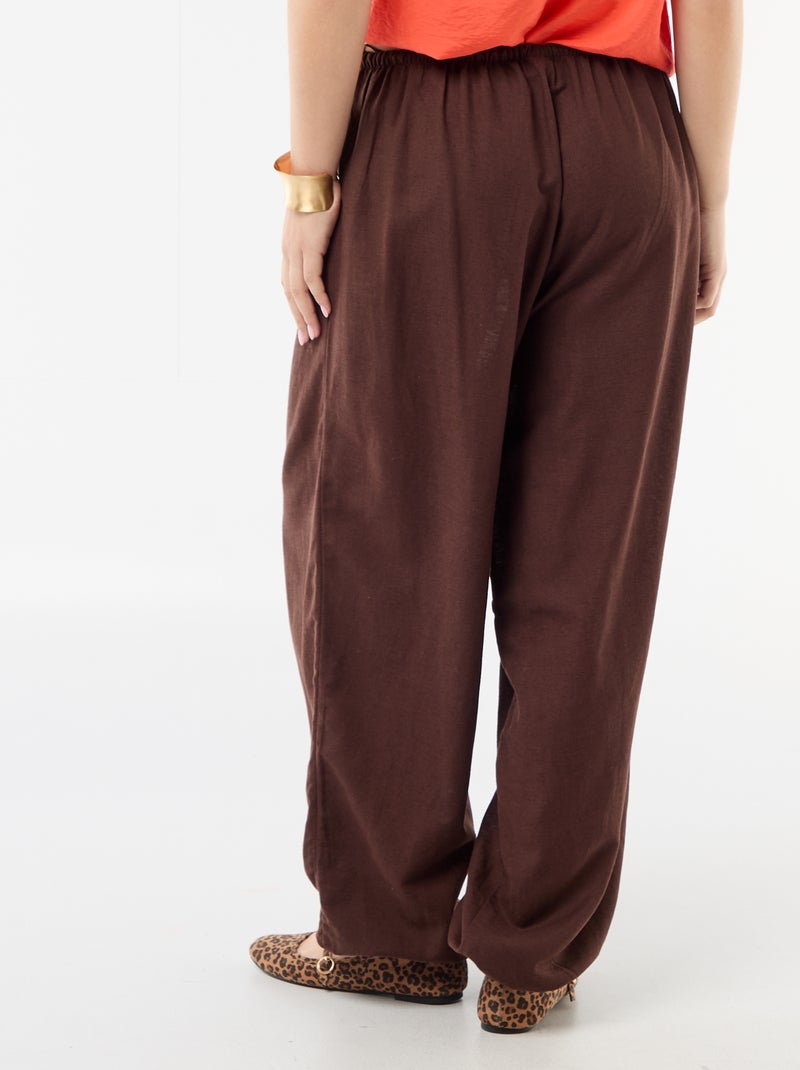 Pantalon large femme taille élastiquée à bas resserré Marron - Kiabi