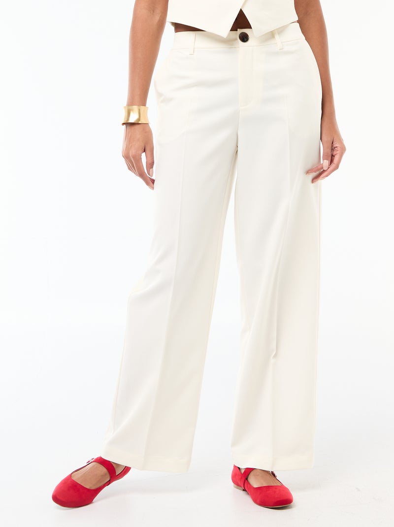 Pantalon large fluide uni Blanc - Kiabi
