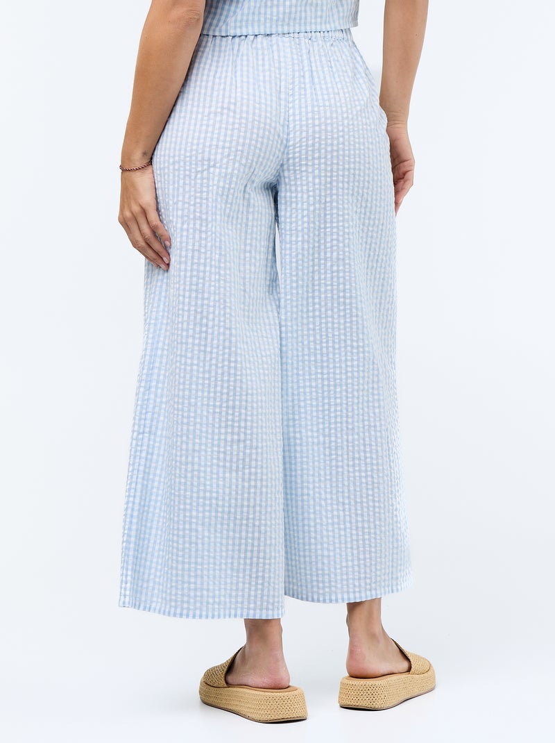 Pantalon large maille gaufrée Bleu - Kiabi