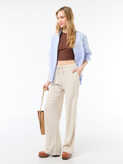 Pantalon large pour femme à taille élastiquée - Kiabi