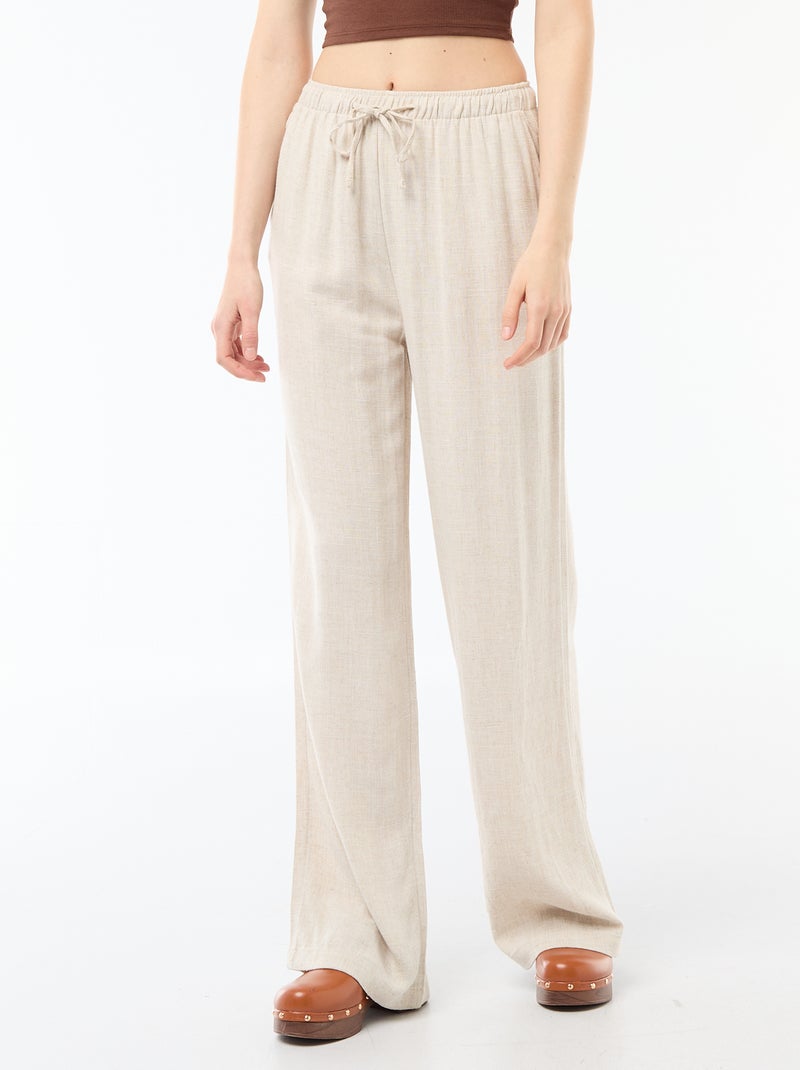 Pantalon large pour femme à taille élastiquée Beige - Kiabi