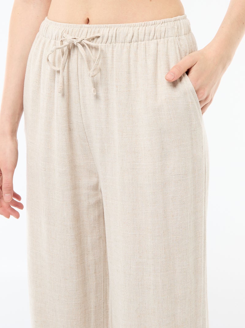 Pantalon large pour femme à taille élastiquée Beige - Kiabi