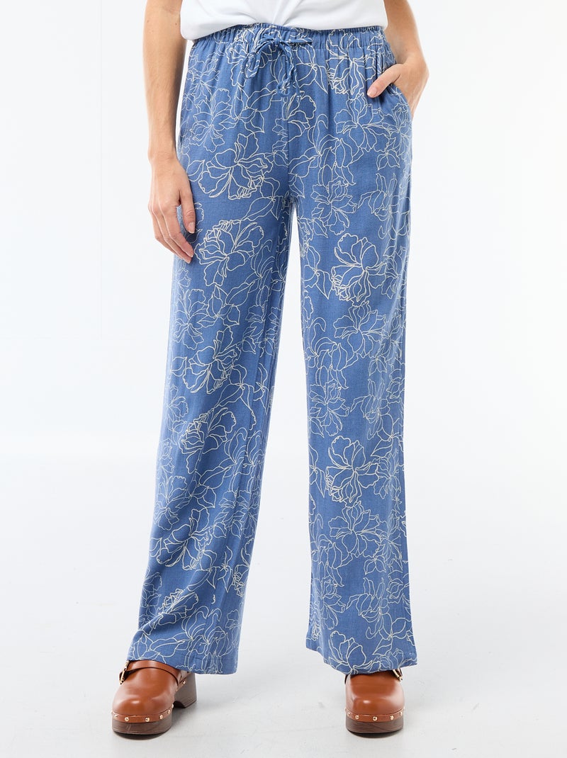 Pantalon large pour femme à taille élastiquée Bleu - Kiabi