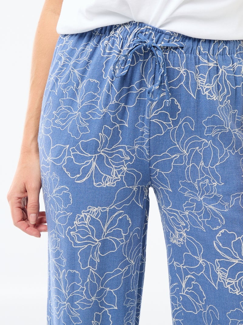 Pantalon large pour femme à taille élastiquée Bleu - Kiabi