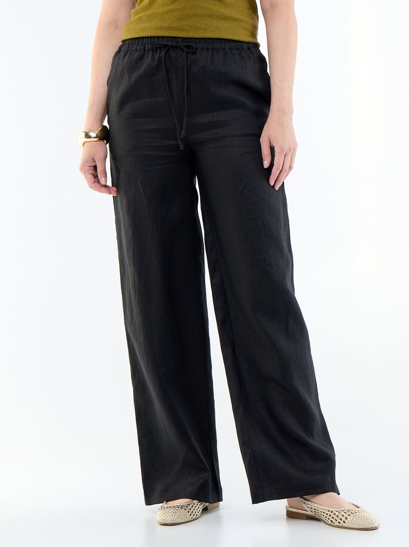 Pantalon large pour femme à taille élastiquée Noir - Kiabi