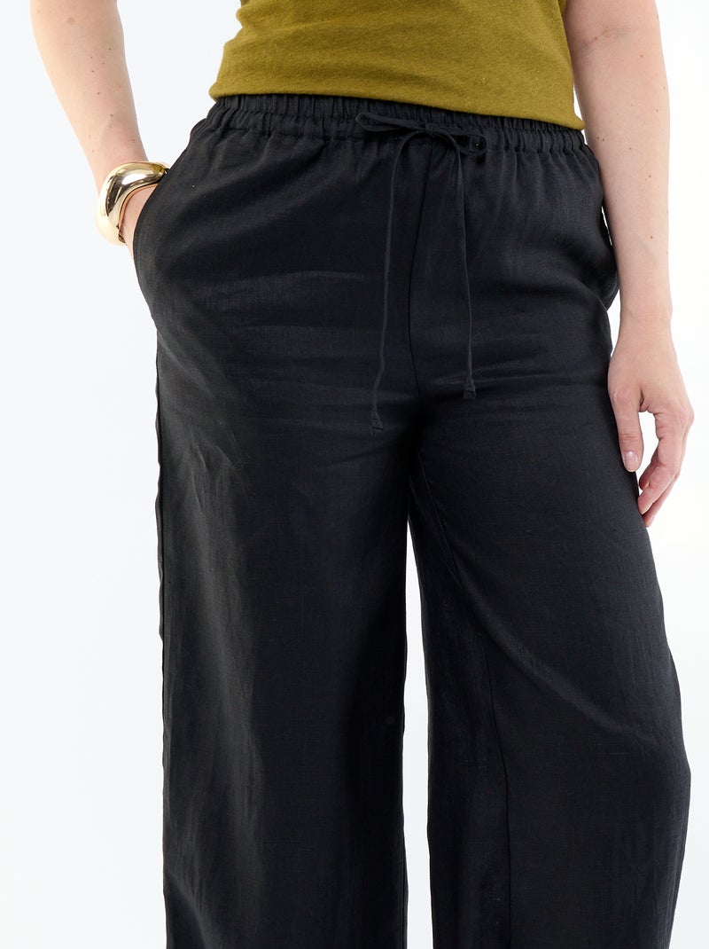 Pantalon large pour femme à taille élastiquée Noir - Kiabi
