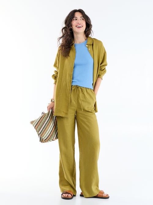 Pantalon large pour femme à taille élastiquée - Kiabi