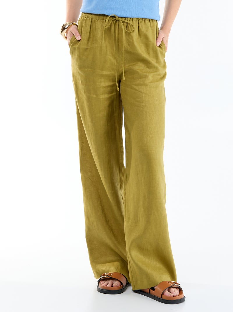 Pantalon large pour femme à taille élastiquée Vert - Kiabi