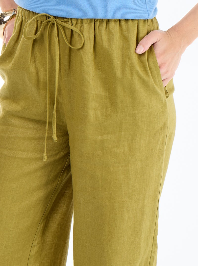 Pantalon large pour femme à taille élastiquée Vert - Kiabi