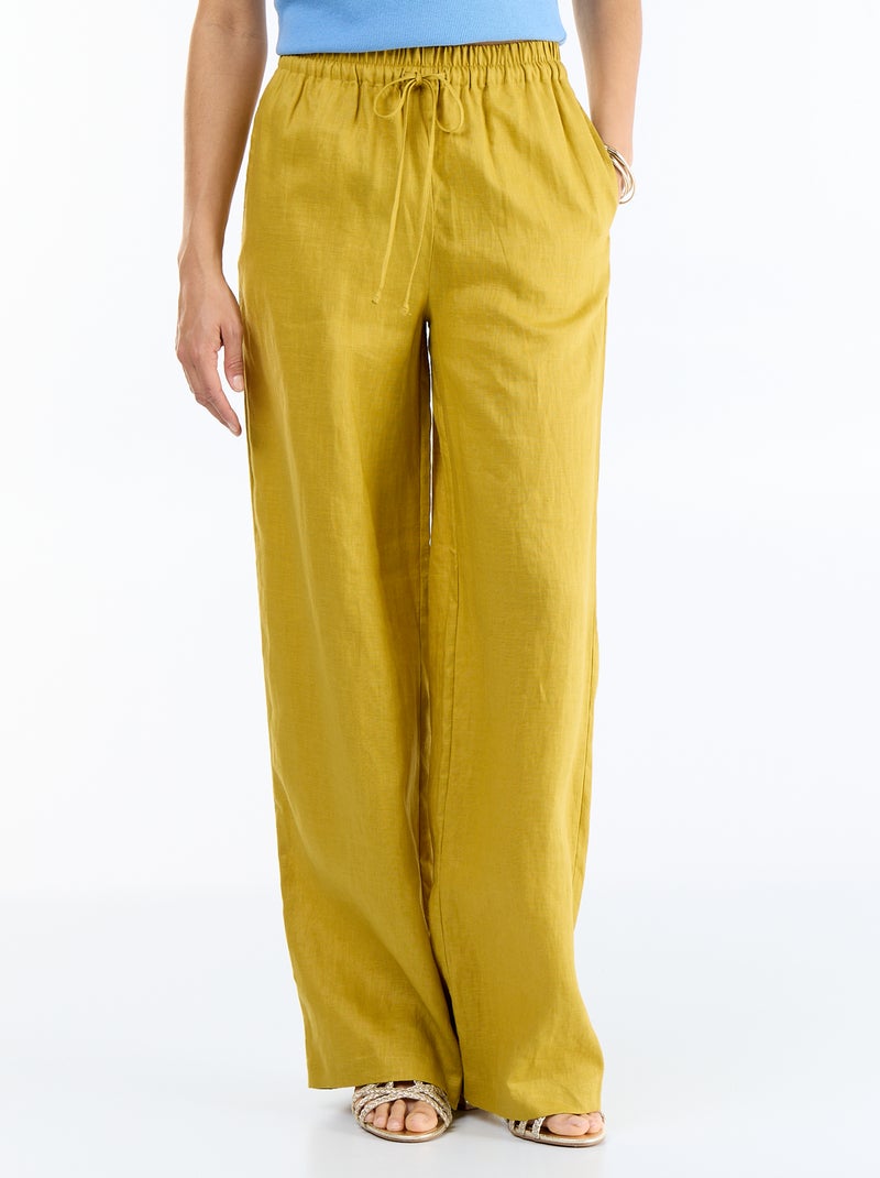 Pantalon large pour femme à taille élastiquée Vert - Kiabi