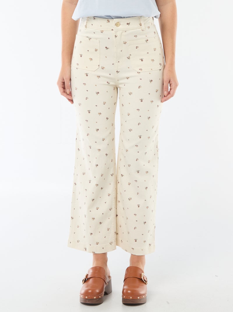 Pantalon large pour femme uni à taille standard Beige imprimé - Kiabi