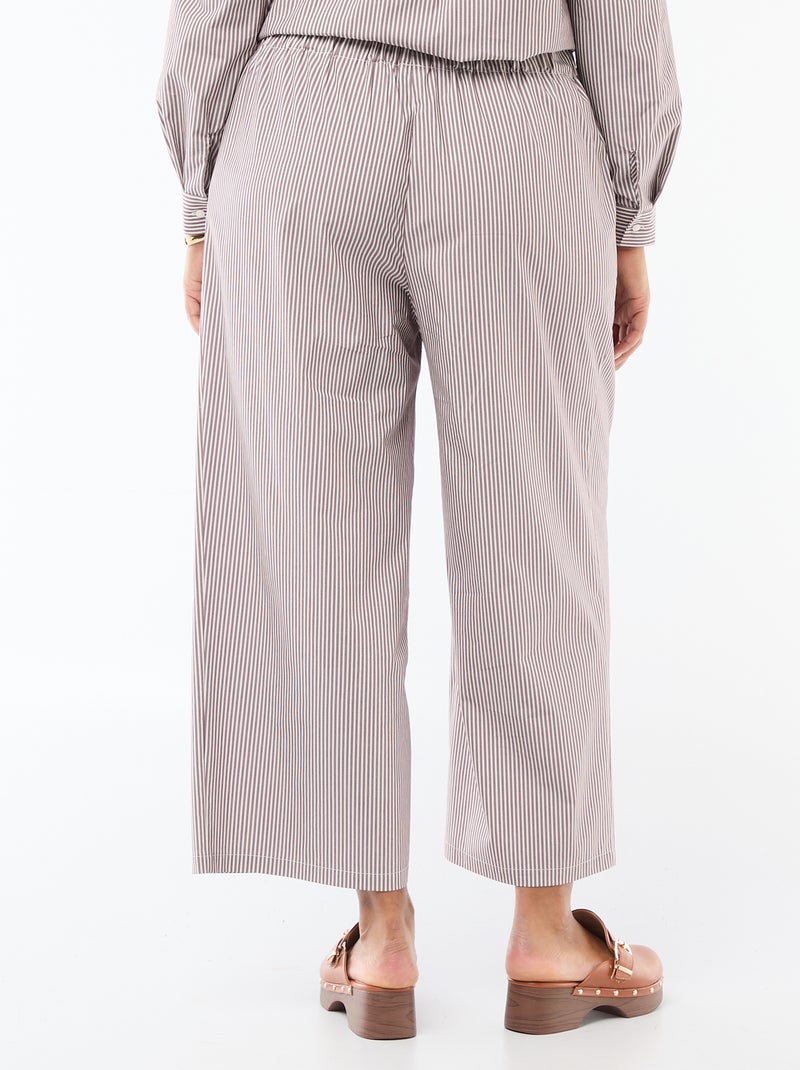 Pantalon large rayé en popeline Beige - Kiabi