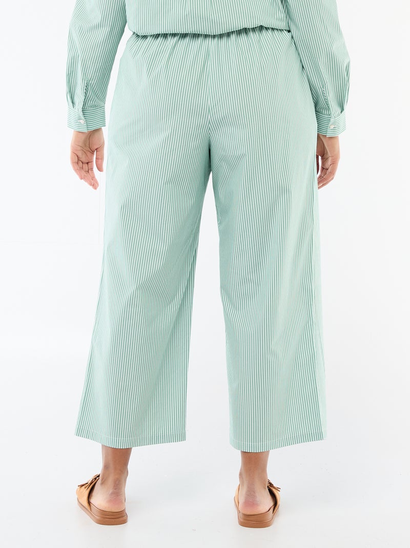 Pantalon large rayé en popeline Vert - Kiabi