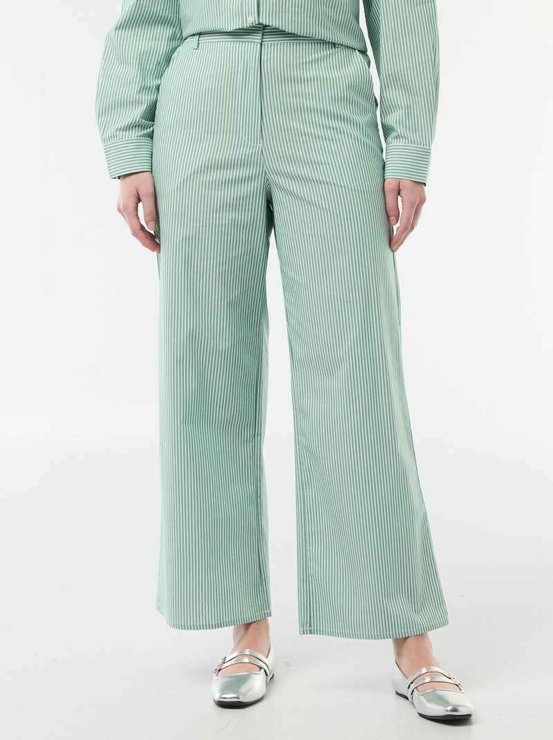 Pantalon large rayé Vert - Kiabi