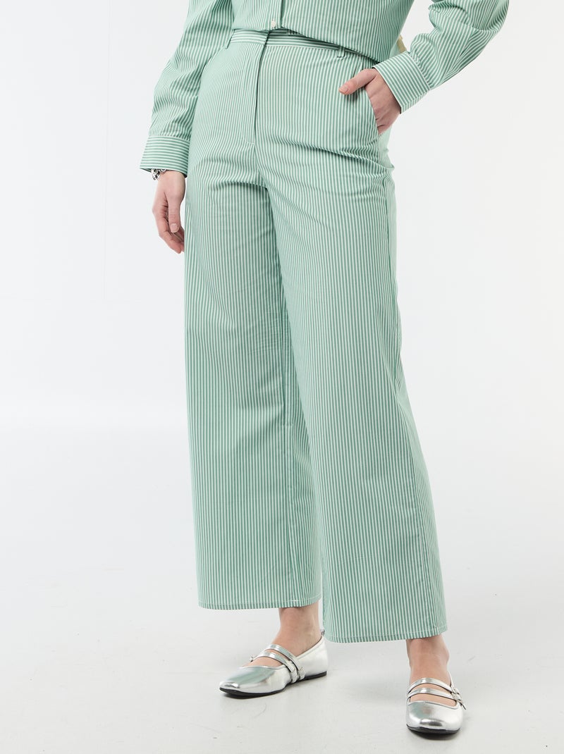 Pantalon large rayé Vert - Kiabi