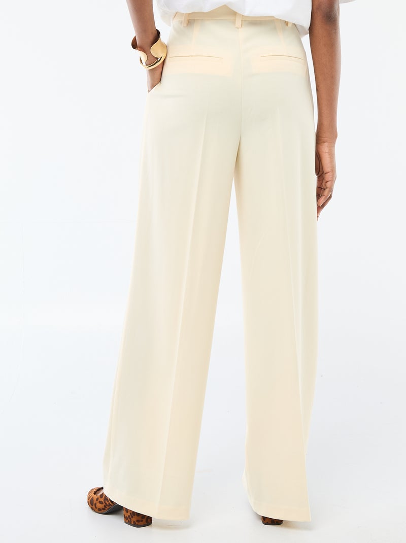 Pantalon large taille haute à 5 poches Beige - Kiabi