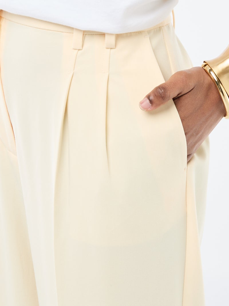 Pantalon large taille haute à 5 poches Beige - Kiabi