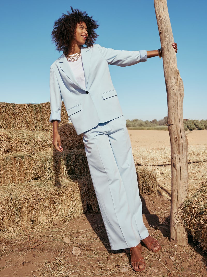 Pantalon large taille haute à 5 poches Bleu - Kiabi