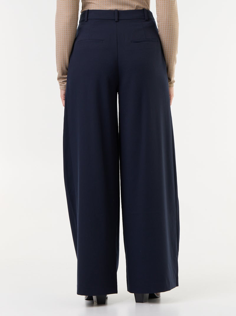Pantalon large taille haute à pinces Bleu - Kiabi