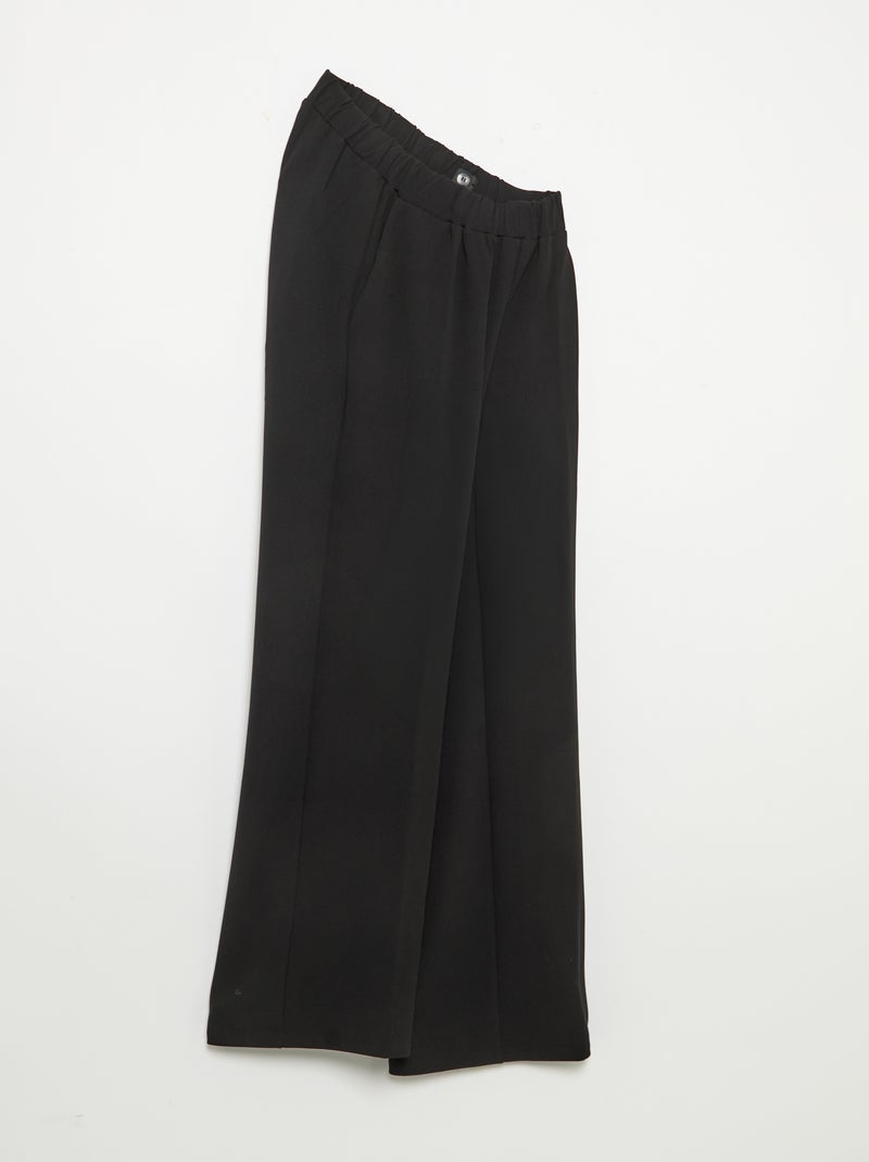 Pantalon large taille haute femme en maille légère Noir - Kiabi