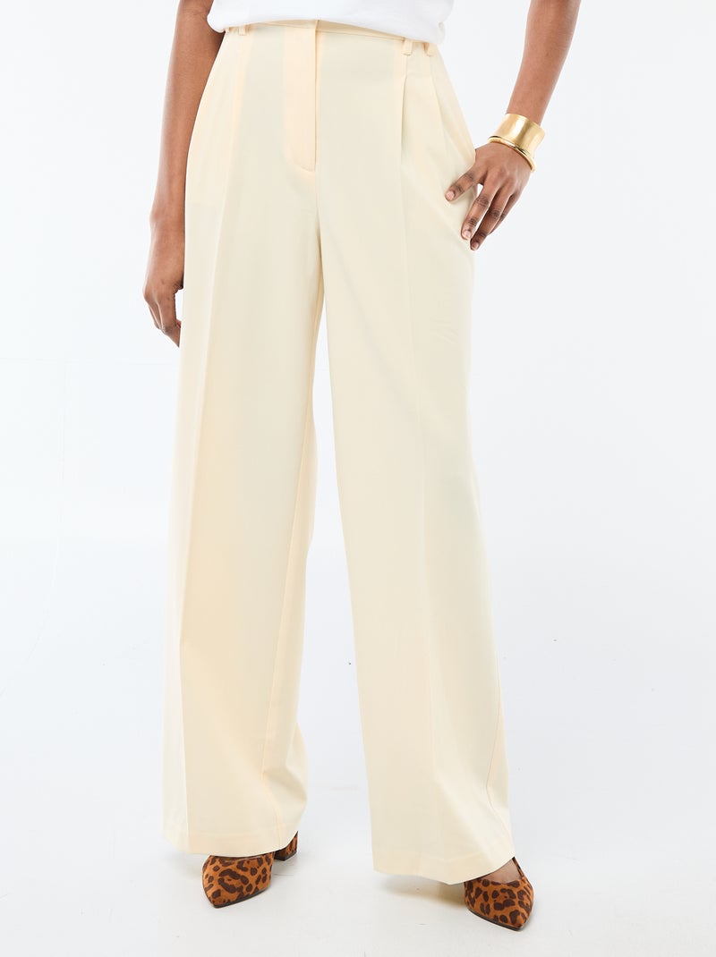 Pantalon large taille haute femme uni Beige - Kiabi