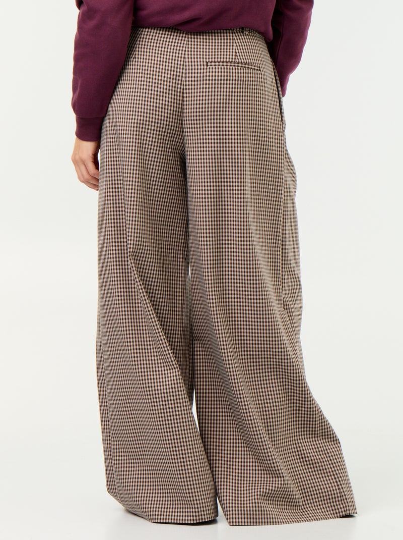 Pantalon large taille haute Marron - Kiabi