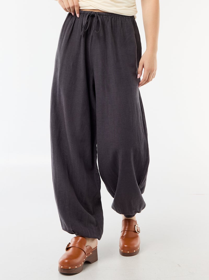 Pantalon large uni ceinture élastiquée Gris - Kiabi