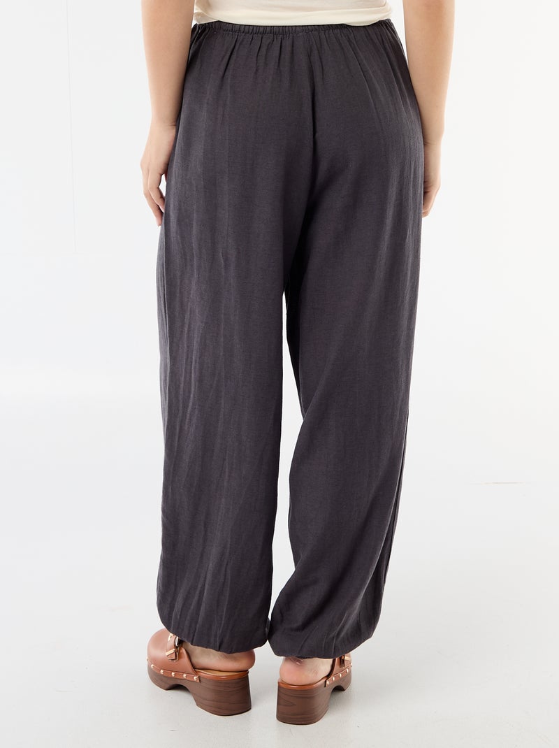 Pantalon large uni ceinture élastiquée Gris - Kiabi