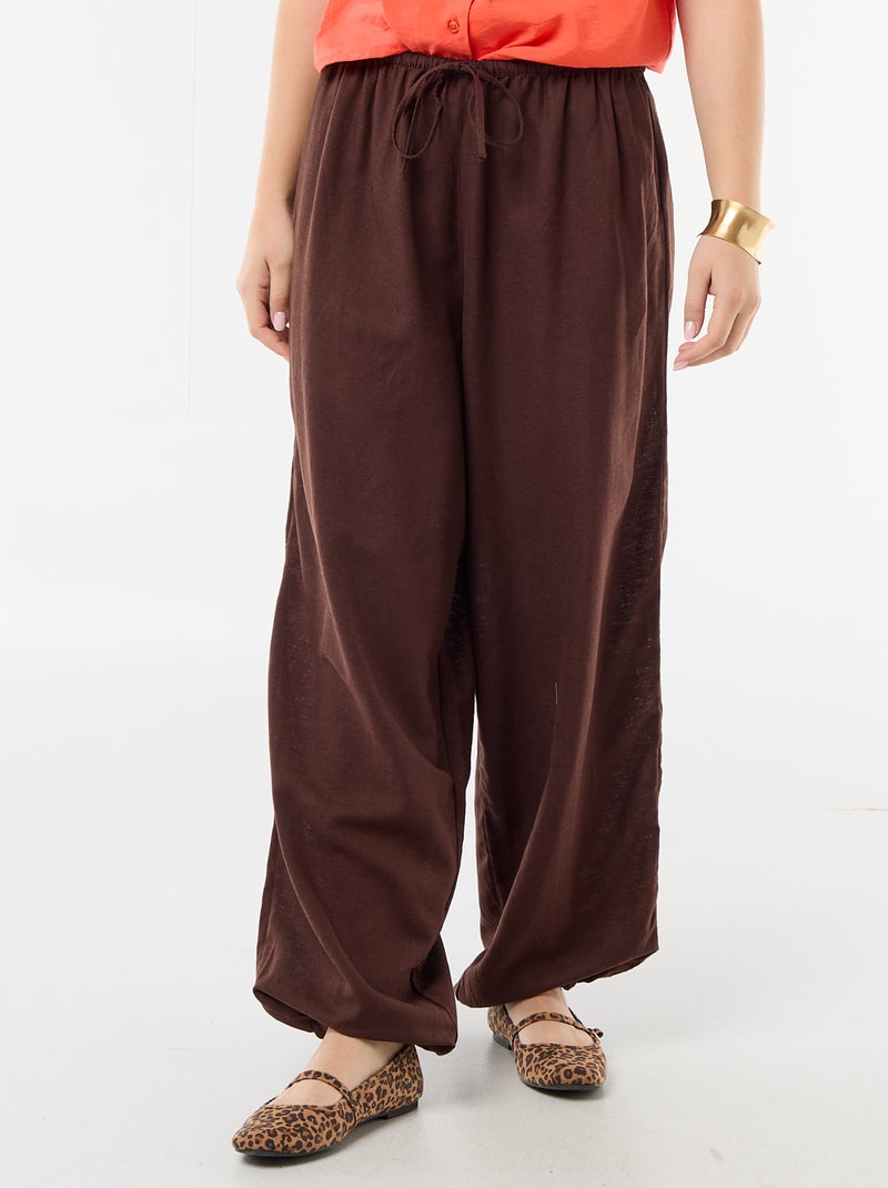 Pantalon large uni ceinture élastiquée Marron - Kiabi
