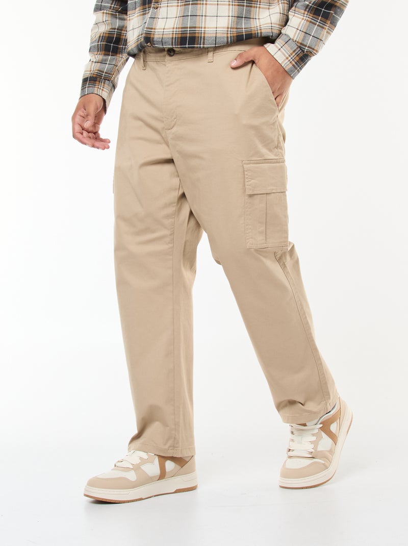 Pantalon multipoches uni avec passant pour ceinture Beige - Kiabi