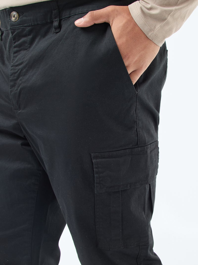 Pantalon multipoches uni avec passant pour ceinture Noir - Kiabi