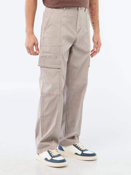 Pantalon multipoches uni coupe droite / Regular Fit - Kiabi