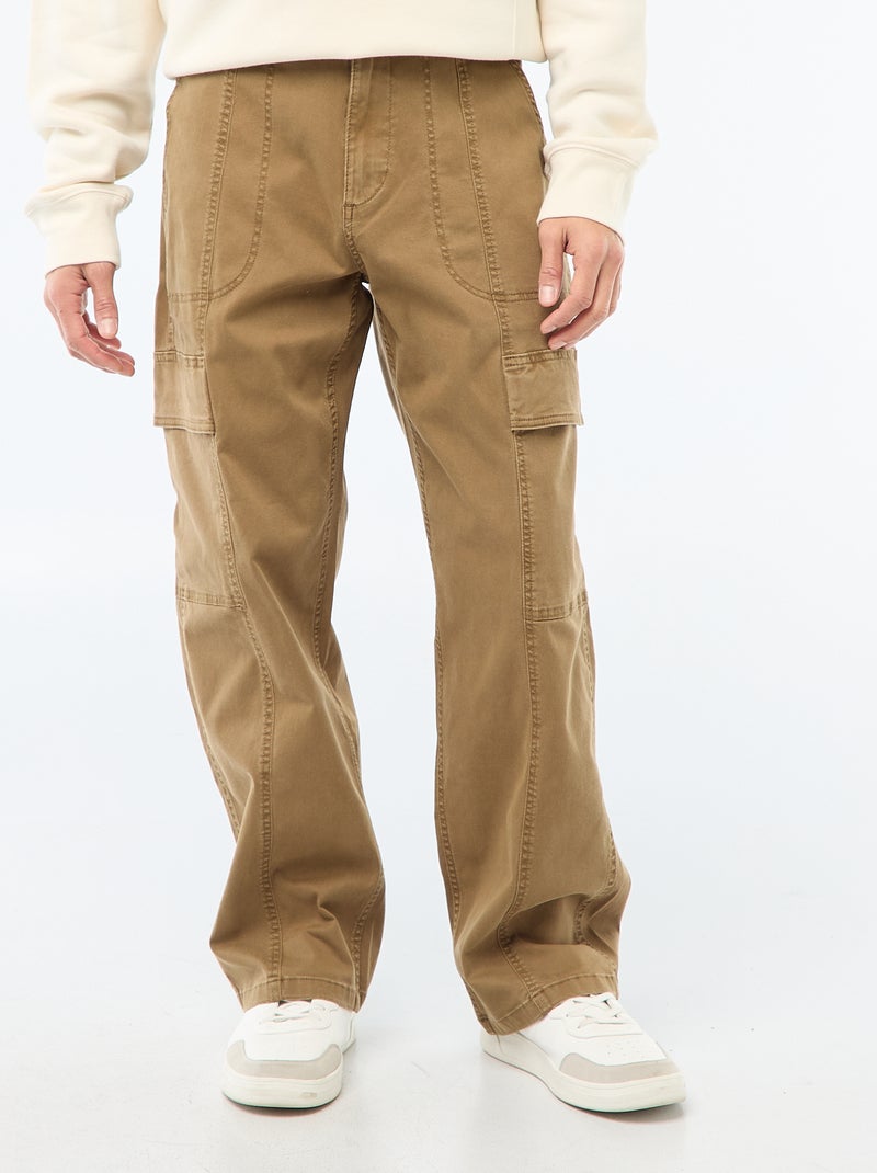 Pantalon multipoches uni coupe droite / Regular Fit Marron - Kiabi