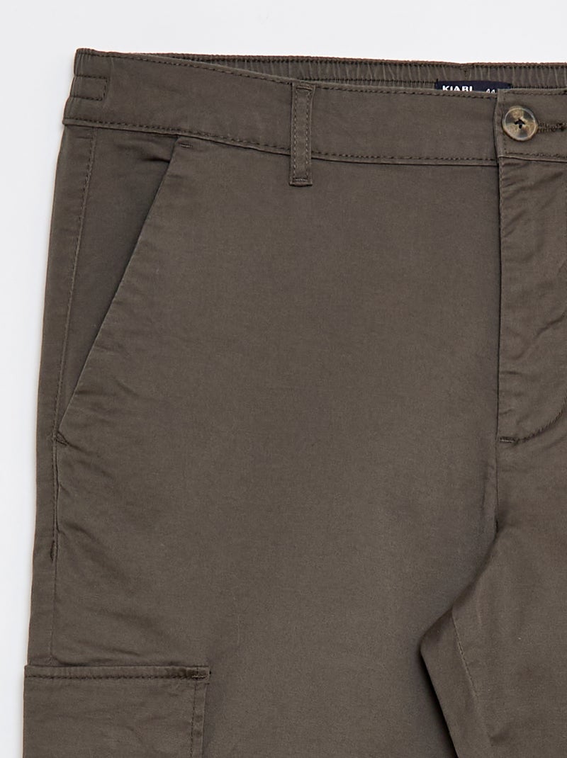 Pantalon multipoches uni Kaki - Kiabi