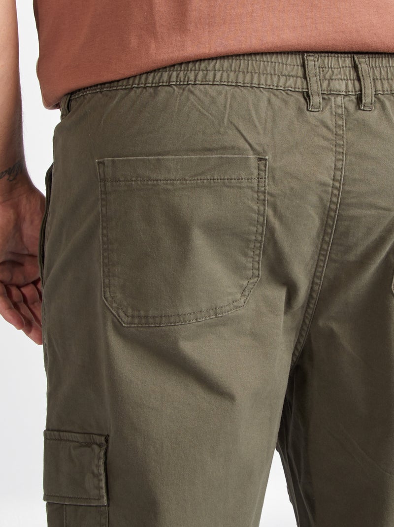 Pantalon multipoches uni Kaki - Kiabi