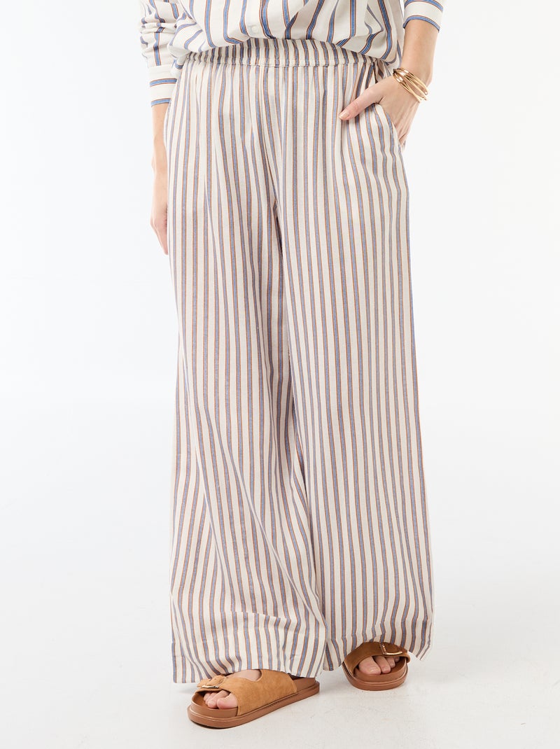 Pantalon palazzo en lin mélangé Beige - Kiabi