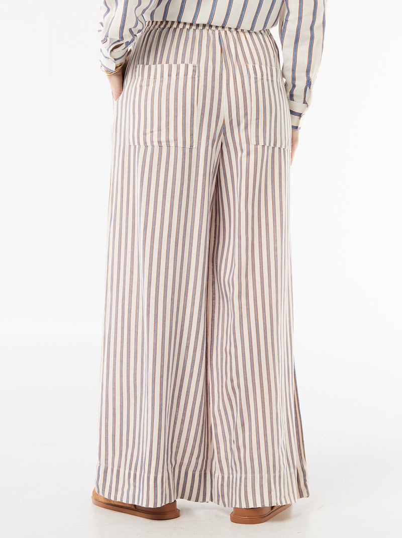 Pantalon palazzo en lin mélangé Beige - Kiabi