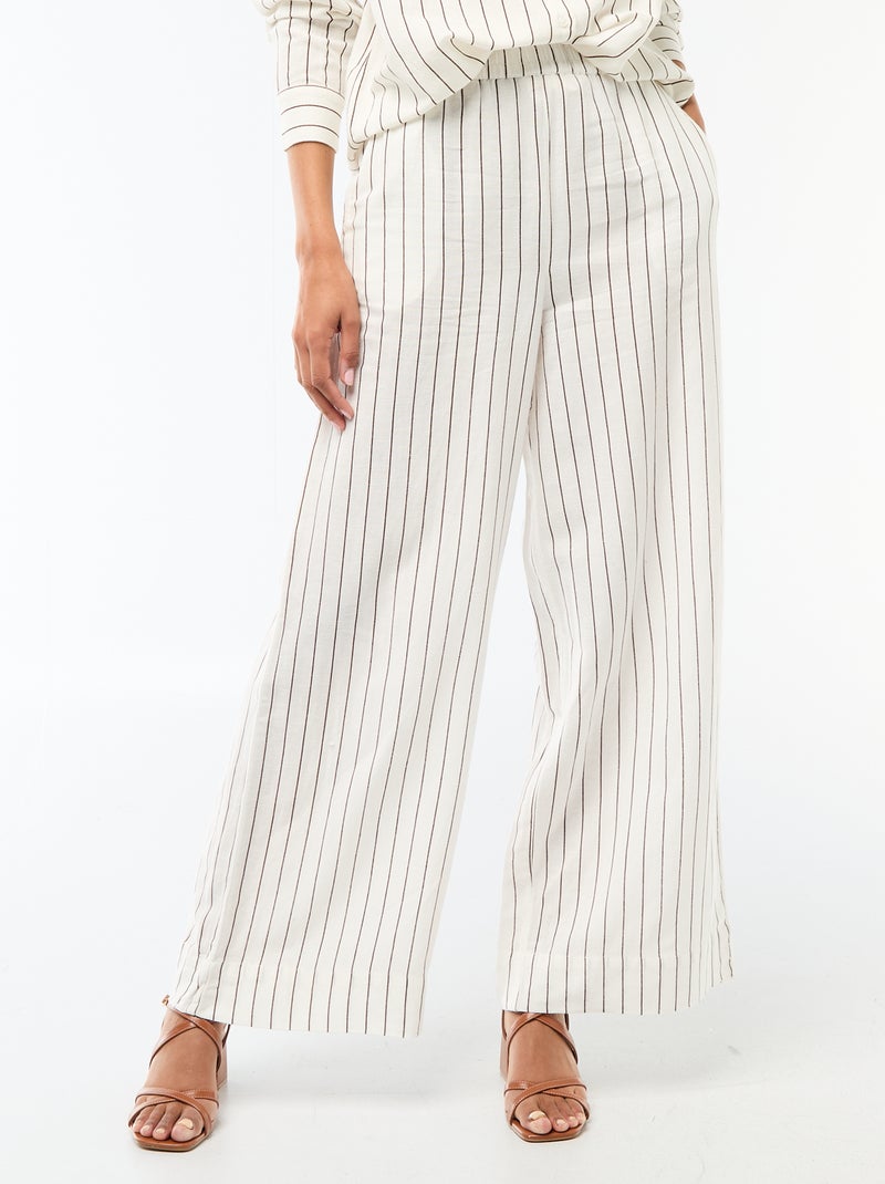 Pantalon palazzo en lin mélangé Blanc - Kiabi